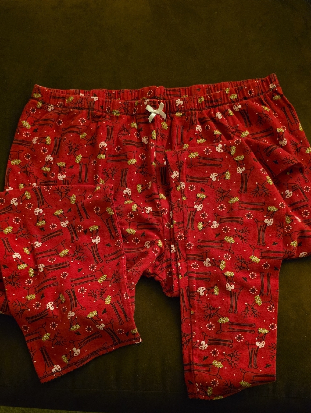 Cuddl Johns Red Holiday Pajama Pants with White Bow